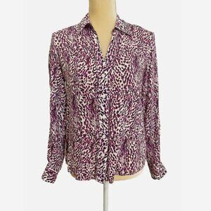 FOXCROFT Purple Leopard Print Top 8P Petite Fitted
